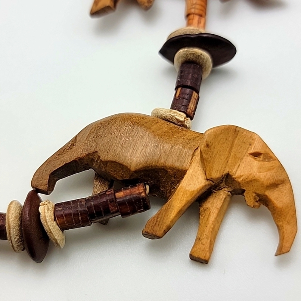 Handcrafted Animal Charm Necklace - Natural Wood Seed Pottery Ethnic Tribal 28" - Picture 10 of 12